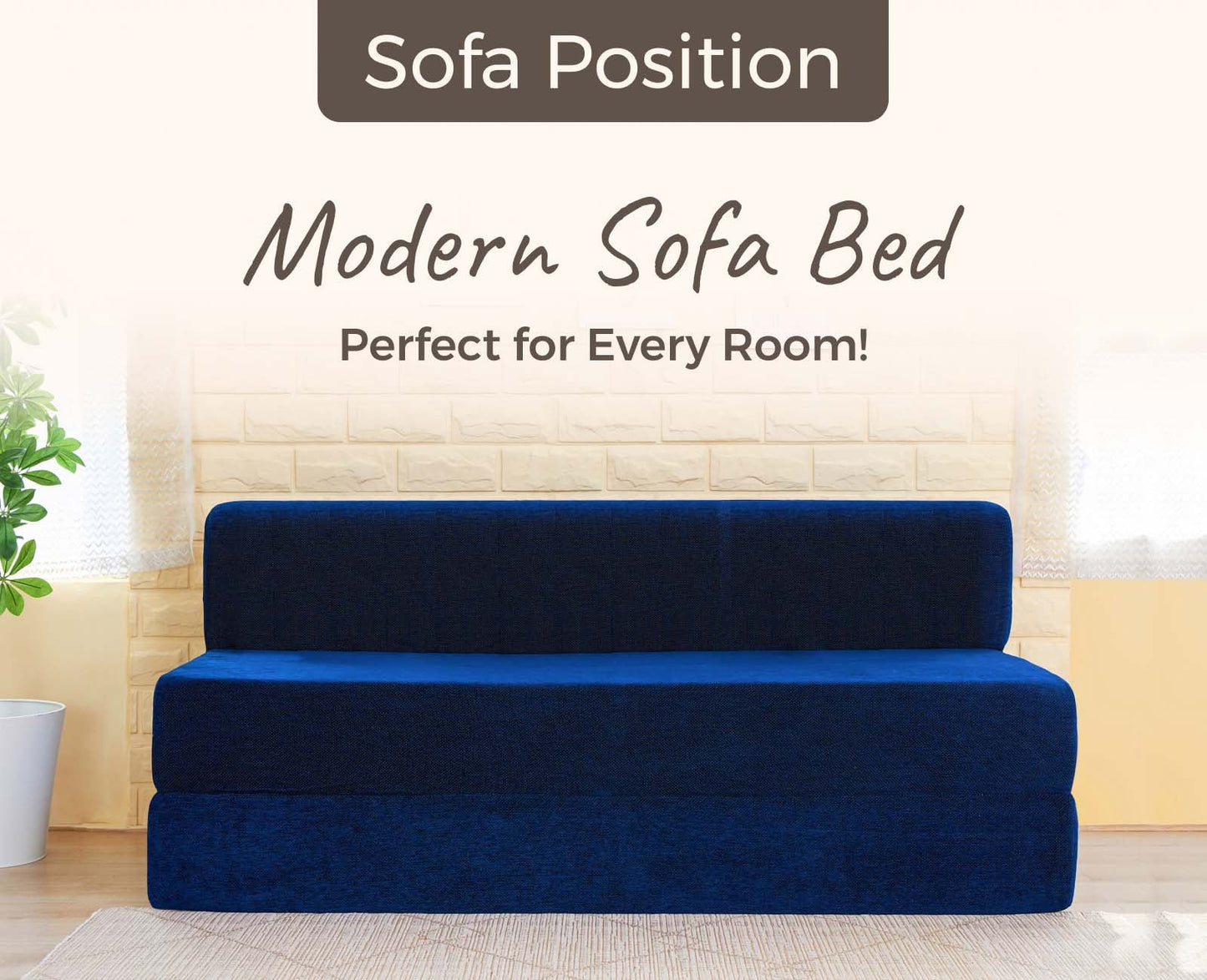 Chenille Sofa Bed, Dotted Blue | 5 x 6, Three Seater