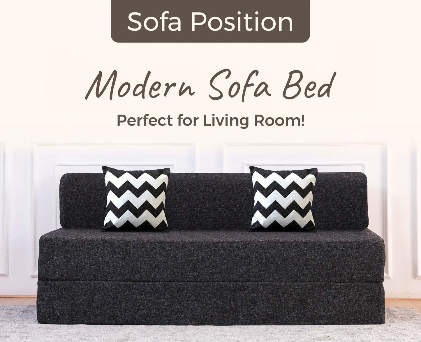Jute Sofa Bed, Dark Grey | 5 x 6, Three Seater | 2 ZigZag Cushions