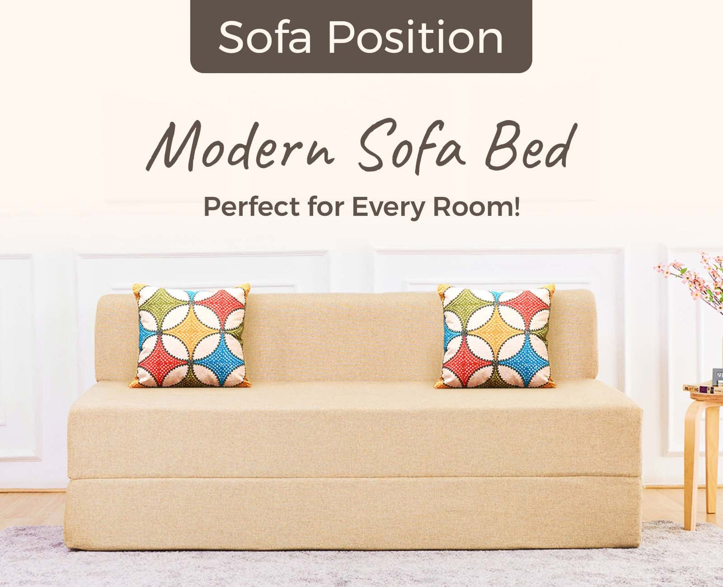 Jute Sofa Bed, Beige | 5 x 6, Three Seater | 2 Jharoka Cushions