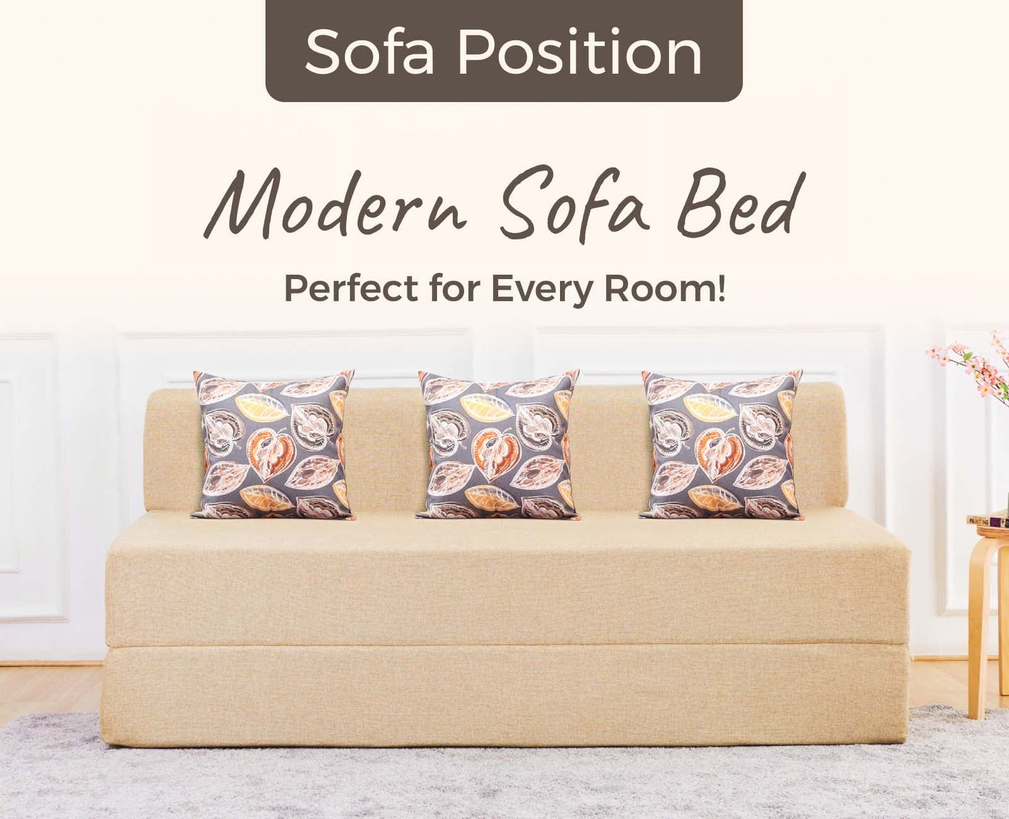 Jute Sofa Bed, Beige | 5 x 6, Three Seater | 3 Fallen Leaves Cushions