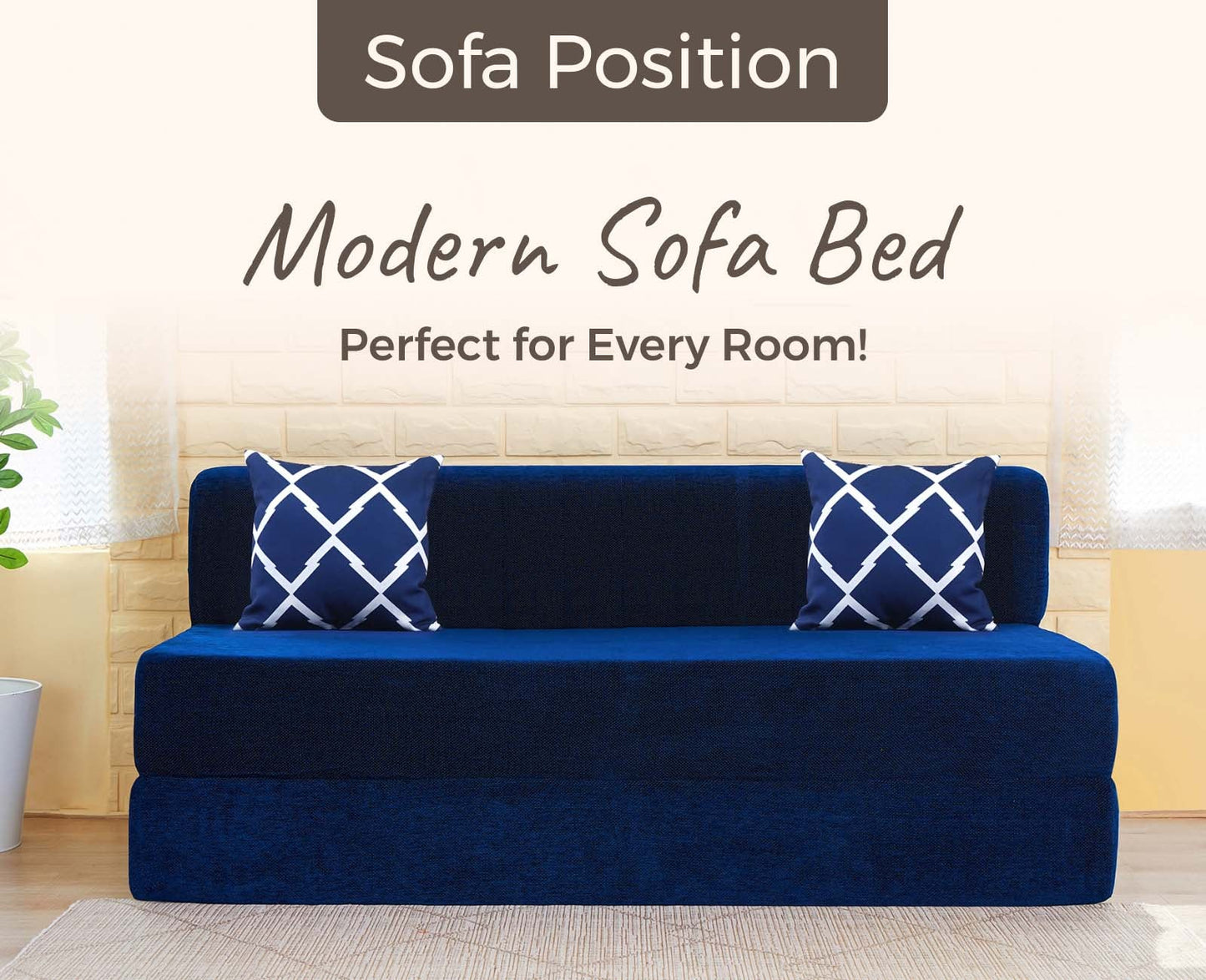 Chenille Sofa Bed, Dotted Blue | 5 x 6, Three Seater | 2 Arrow Cushions
