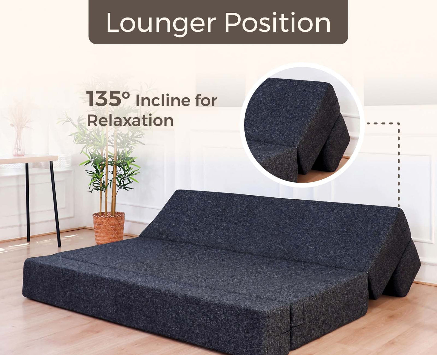 Jute Sofa Bed, Dark Grey | 5 x 6, Three Seater | 2 Threadbare Cushion