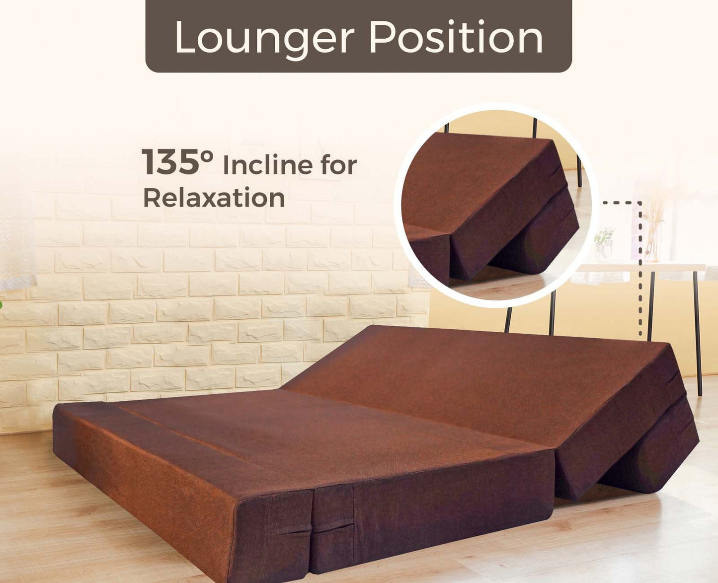 Jute Sofa Bed, Malt Brown | 5 x 6, Three Seater | 2 Diamond Cushions
