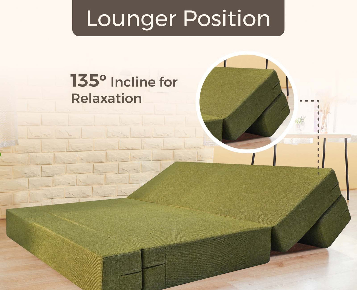 Jute Sofa Bed, Olive Green | 5 x 6, Three Seater