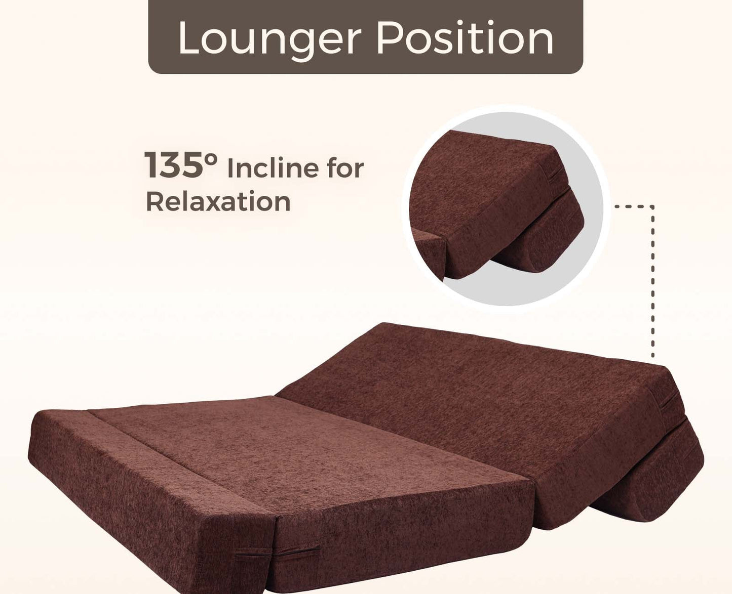 Molfino Sofa Bed, Brown | 5 x 6, Three Seater | 2 Jharoka Cushions