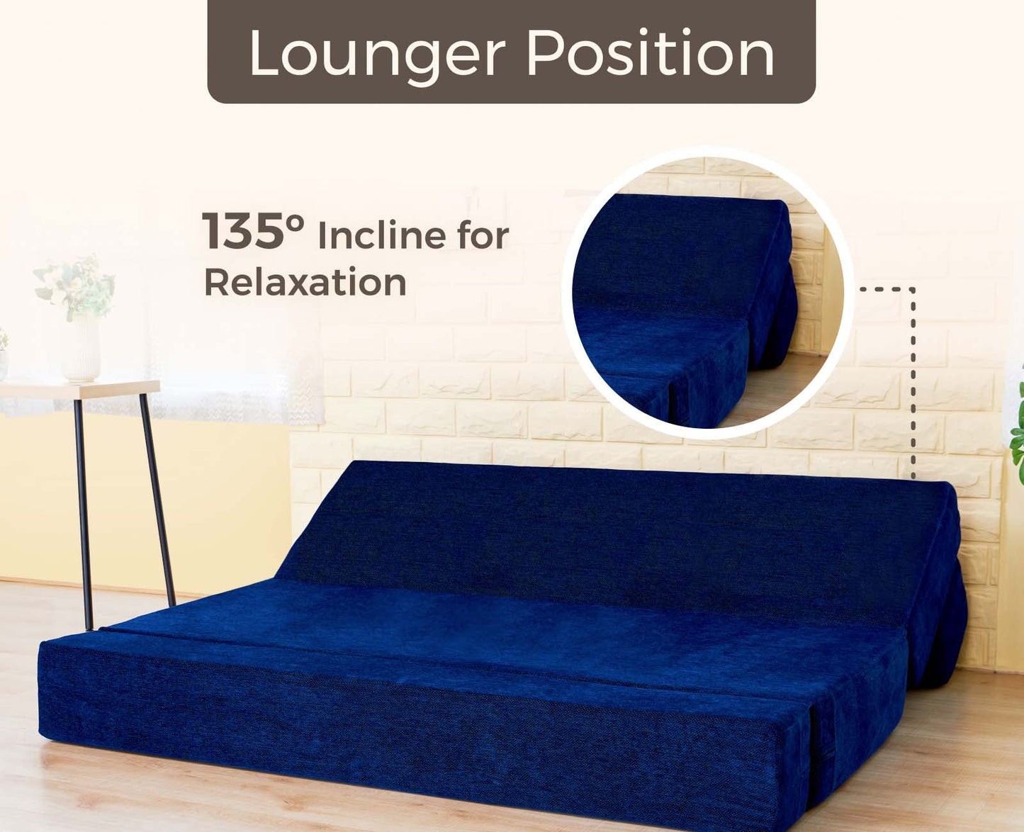 Chenille Sofa Bed, Dotted Blue | 5 x 6, Three Seater | 3 Semicircle Cushions