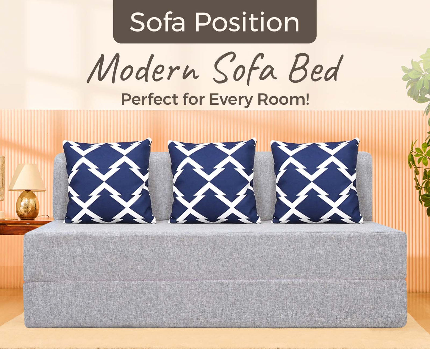 Jute Sofa Bed, Silver | 5 x 6, Three Seater | 3 Arrow Cushions