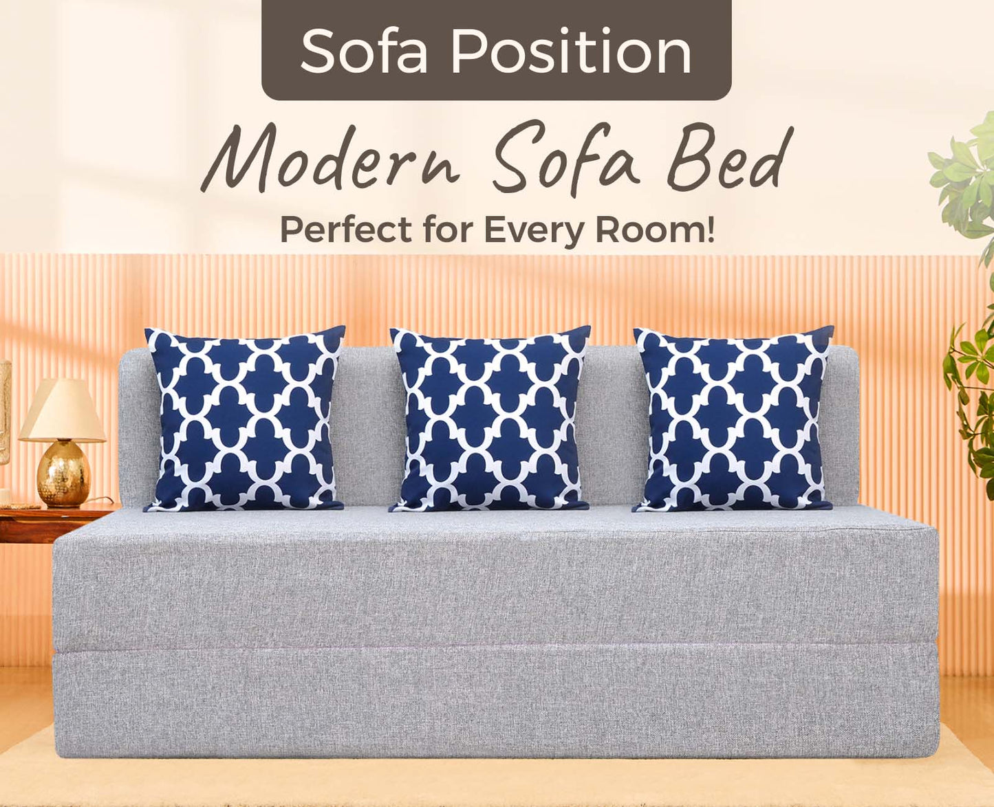 Jute Sofa Bed, Silver | 5 x 6, Three Seater | 3 Semicircle Cushions
