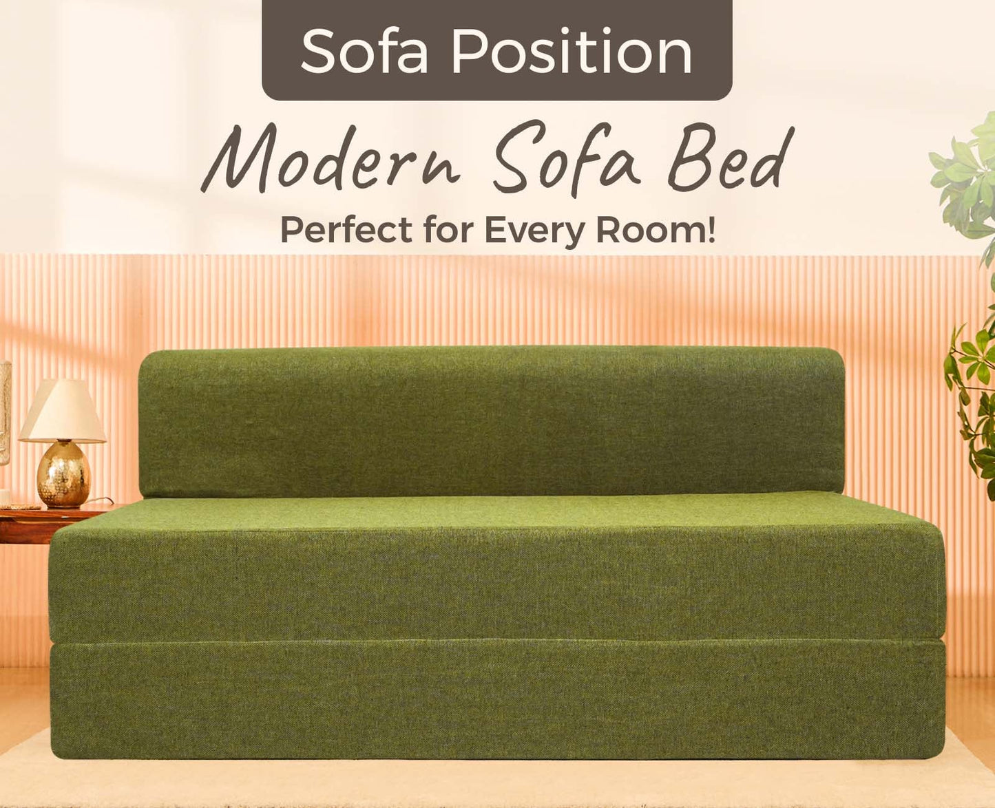 Jute Sofa Bed, Olive Green | 5 x 6, Three Seater
