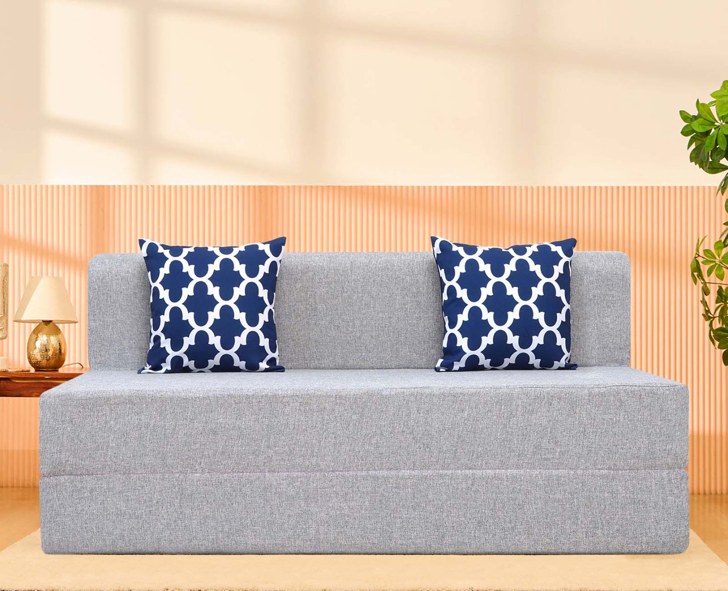 Jute Sofa Bed, Silver | 5 x 6, Three Seater | 2 Semicircle Cushions