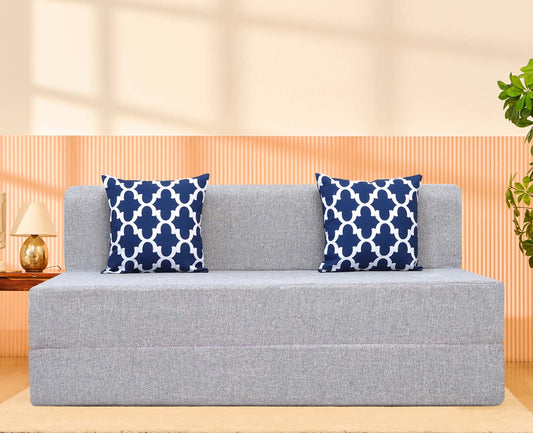 Jute Sofa Bed, Silver | 5 x 6, Three Seater | 2 Semicircle Cushions