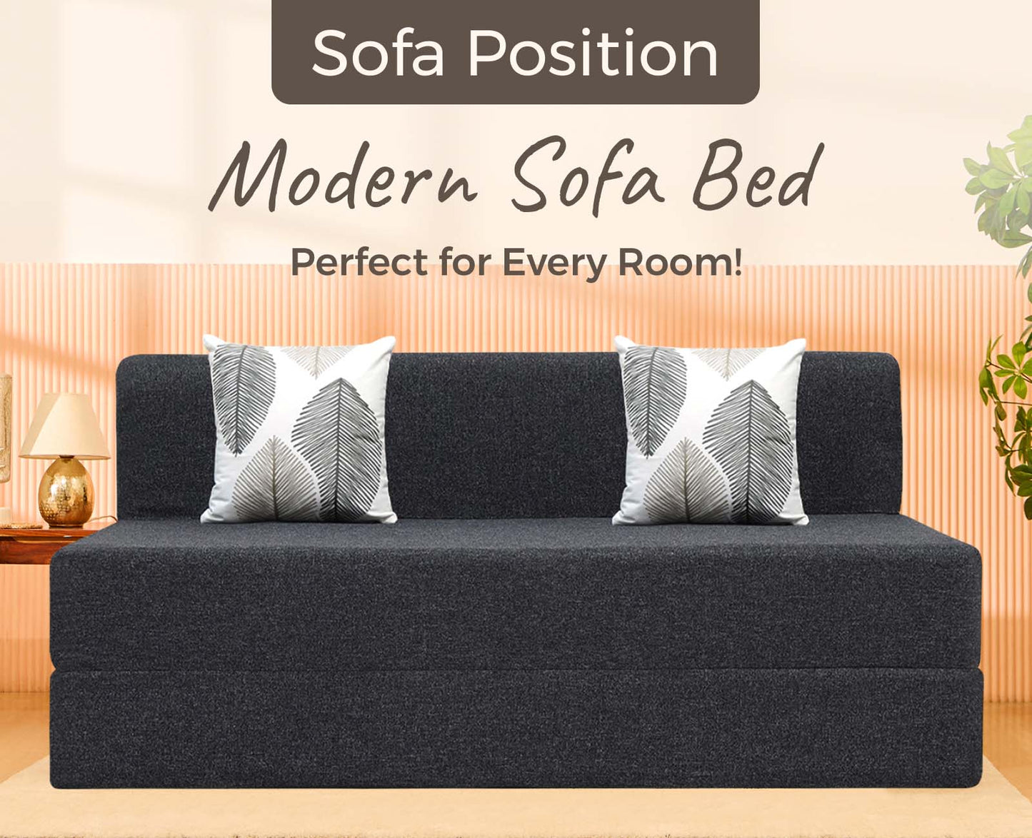 Jute Sofa Bed, Dark Grey | 5 x 6, Three Seater | 2 Threadbare Cushion