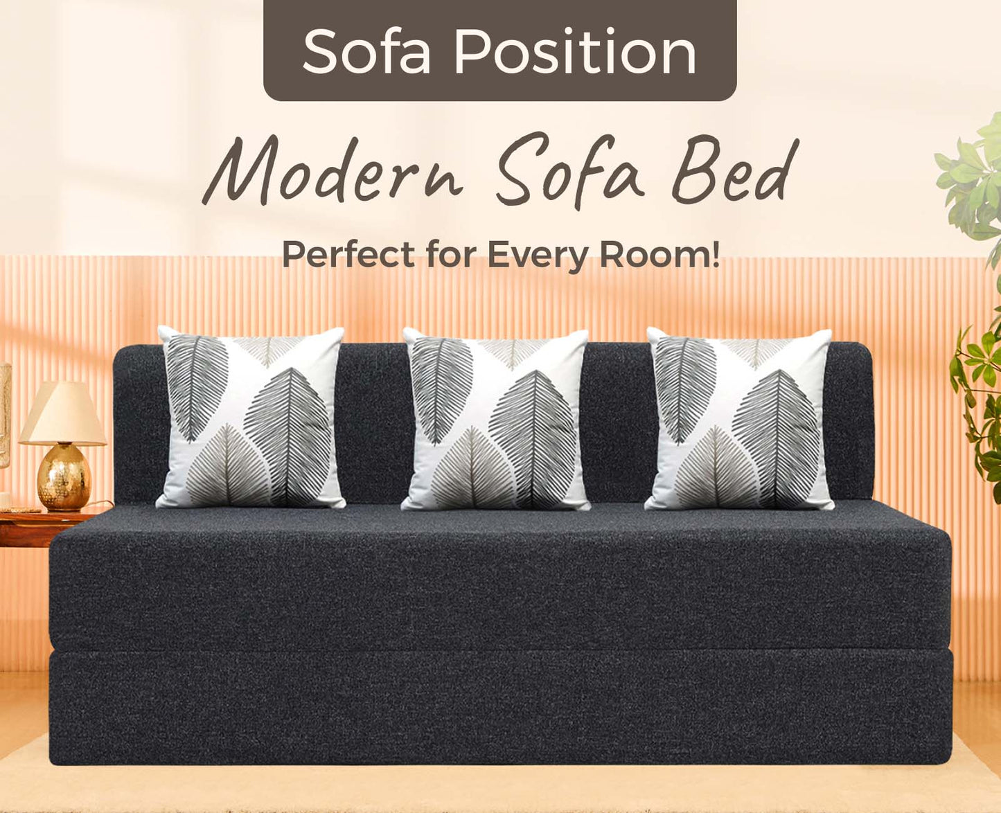 Jute Sofa Bed, Dark Grey | 5 x 6, Three Seater | 3 Threadbare Cushion