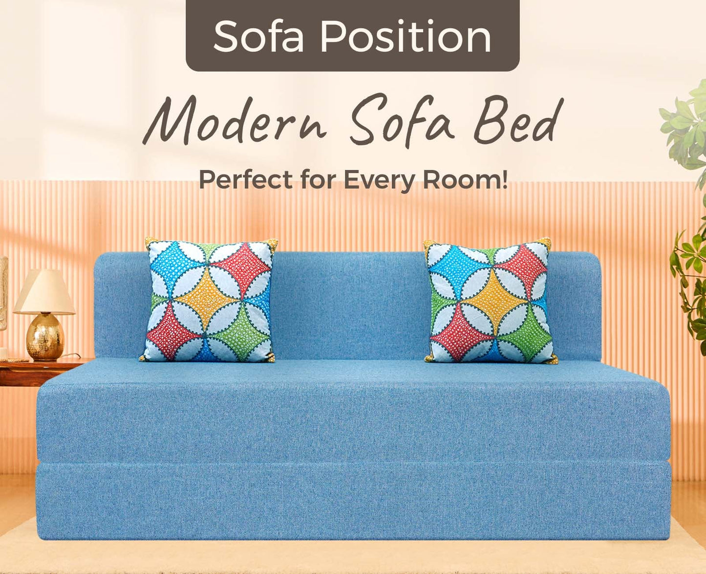 Jute Sofa Bed, Aqua Blue | 5 x 6, Three Seater | 2 Jharokha Cushion