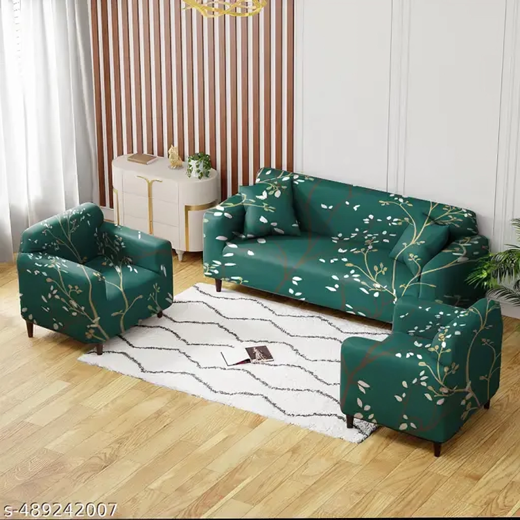 Sofa Cover- Leaf Olive Green - Luxury Quality Strechable & Dust-proof Sofa Cover