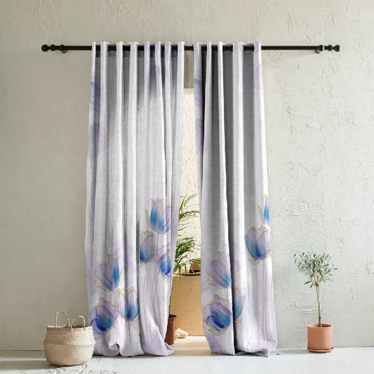 Morning Dew Floral Glossy Grape Purple Heavy Satin Room Darkening Curtain Set of 2 - DS605