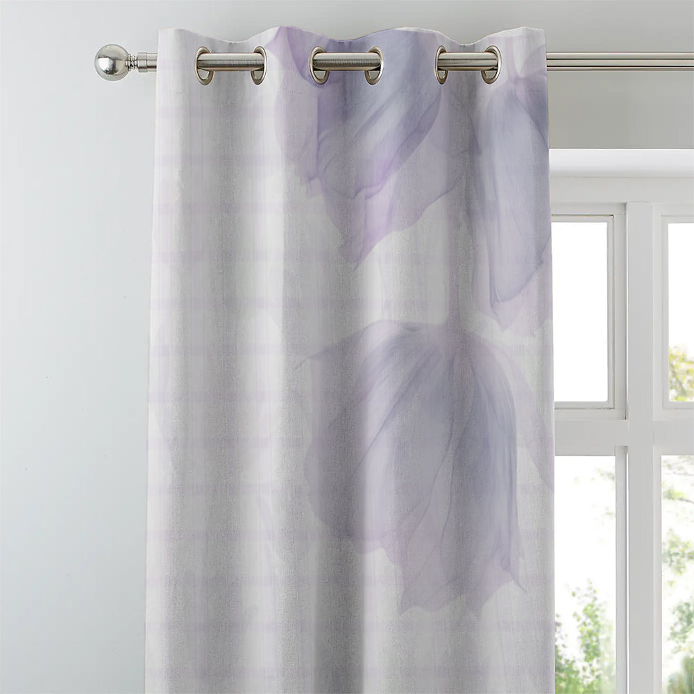 Morning Dew Floral Glossy Grape Purple Heavy Satin Room Darkening Curtain Set of 2 - DS605