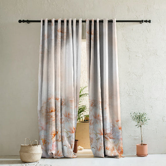 Summer Blush Floral Chestnut Pink Heavy Satin Room Darkening Curtain Set of 2 - DS607