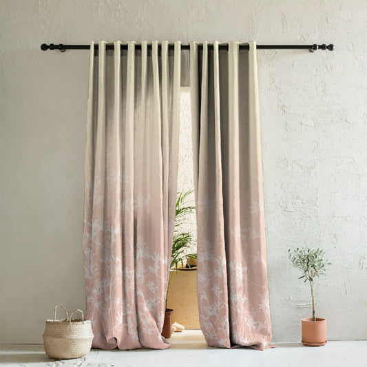 Sunlit Floral Desert Sand Pink Heavy Satin Room Darkening Curtain Set of 2 - DS608