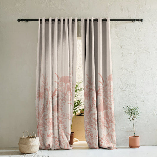 Tropical Sketch Floral Pastel Pink Heavy Satin Room Darkening Curtain Set of 2 - DS609
