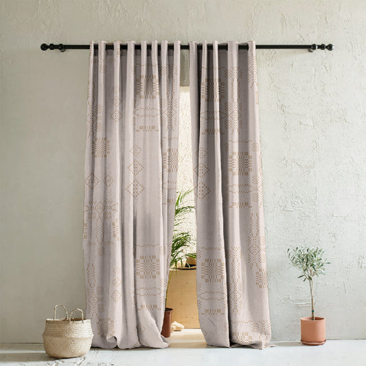 Sahara Lines Geometric Pastel Pink Heavy Satin Room Darkening Curtain Set of 2 - DS610