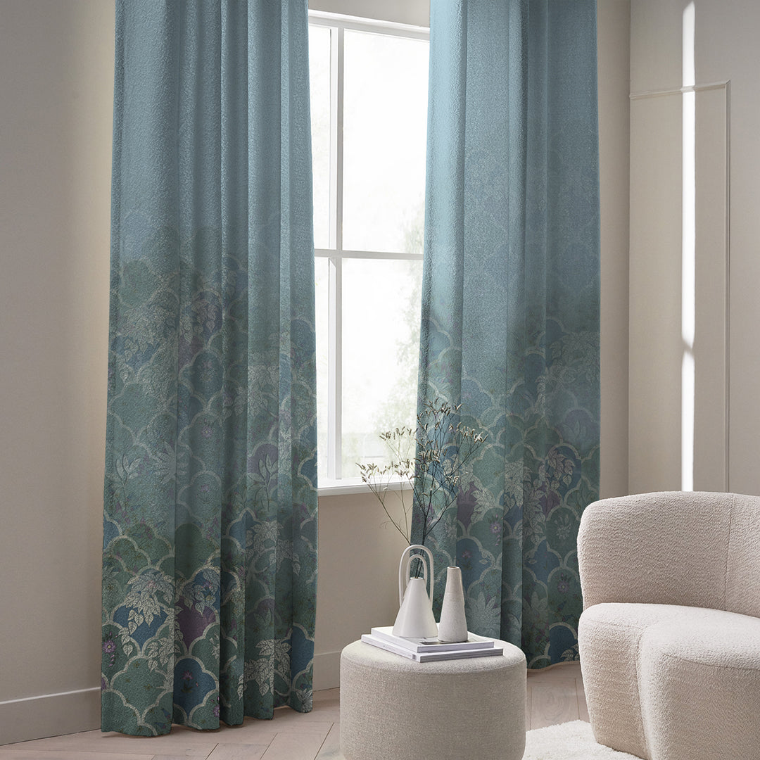 Icy Petals Indie Pastel Blue Heavy Satin Room Darkening Curtain Set of 2 - DS612