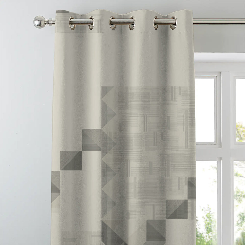 Ivory Maze Geometric Eggshell Beige Heavy Satin Room Darkening Curtain Set of 2 - DS613