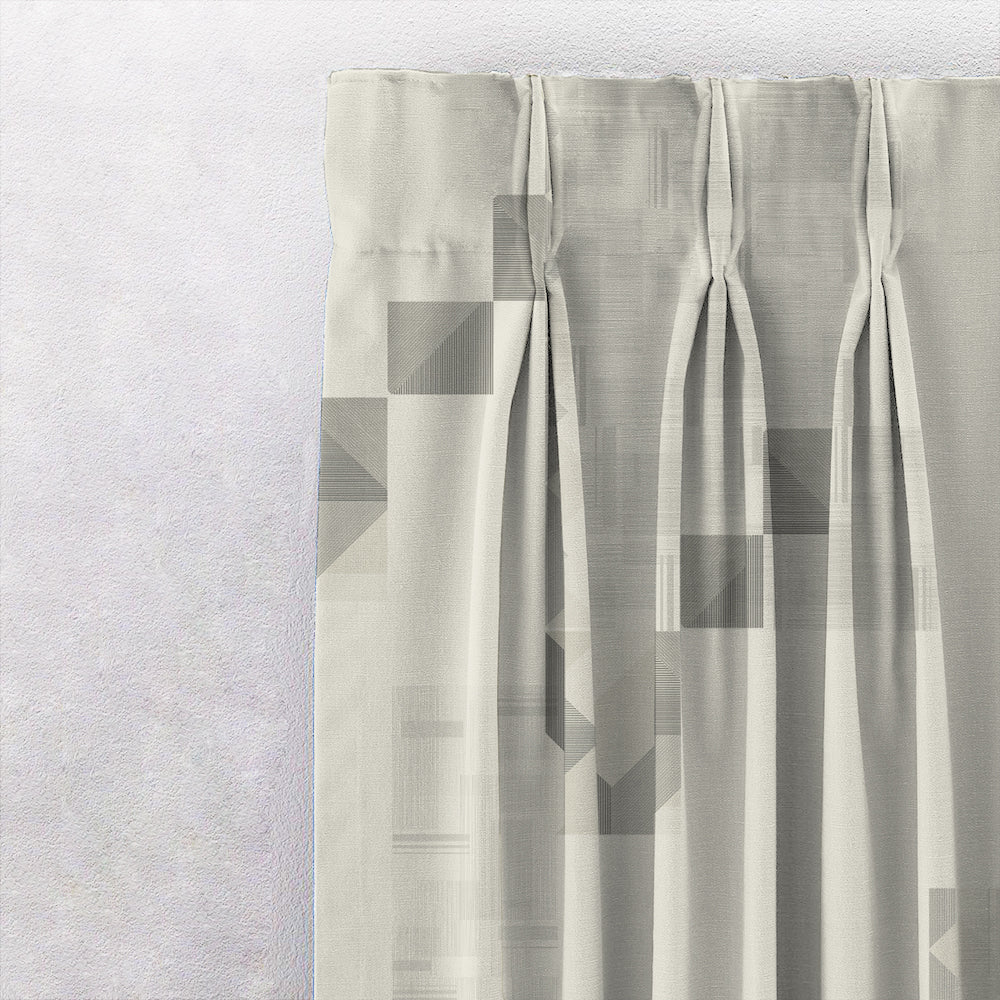 Ivory Maze Geometric Eggshell Beige Heavy Satin Room Darkening Curtain Set of 2 - DS613