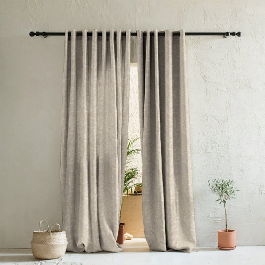 Bloomscape Floral Vanilla Beige Heavy Satin Room Darkening Curtain Set of 2 - DS614