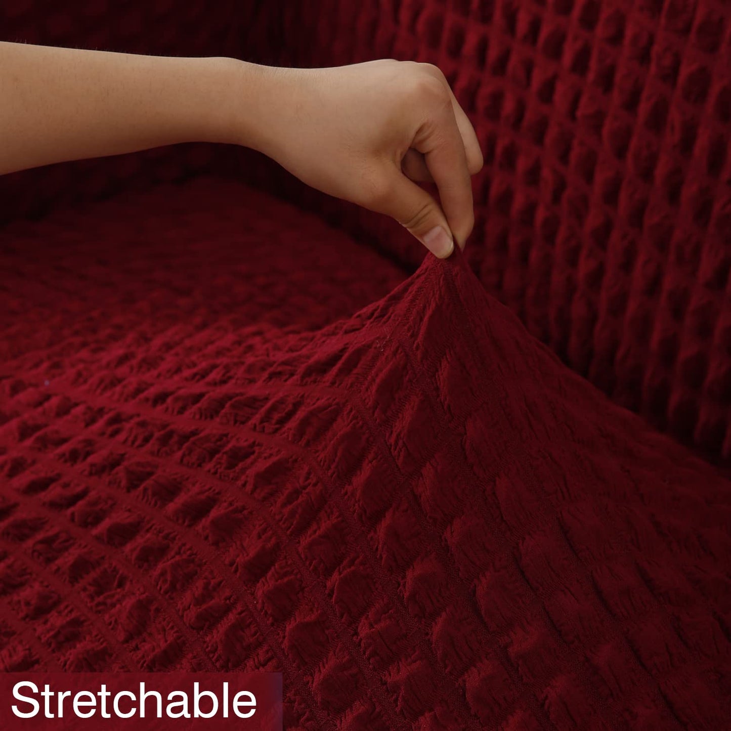 Elastic Stretchable 280 GSM Bubble Sofa Cover with Frill, Cherry Red