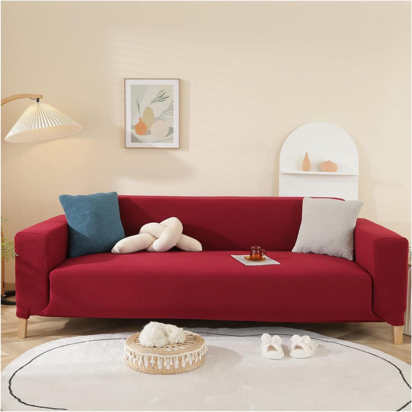 2026 L Shape Polar Fleece Sofa Cover : Maroon
