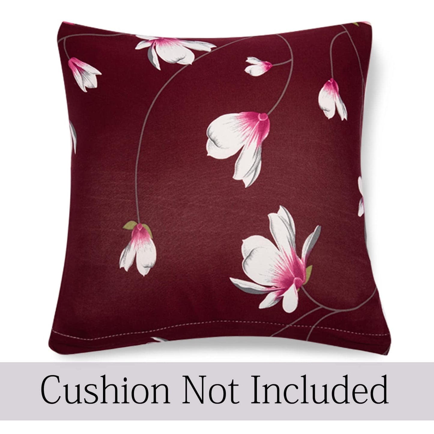Stretchable Pack of 2 Cushion Cover 16x16, Wine Red Flowers