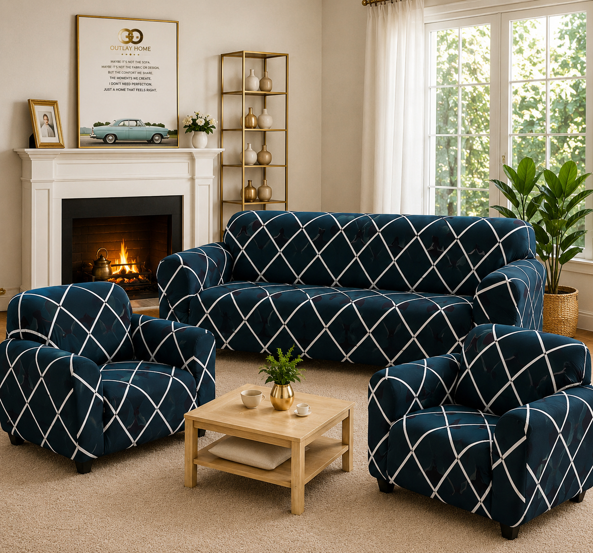 3+1+1 CROSS BLUE SOFA COVER ELASTIC STRETCHABLE 48 HOURS OFFER