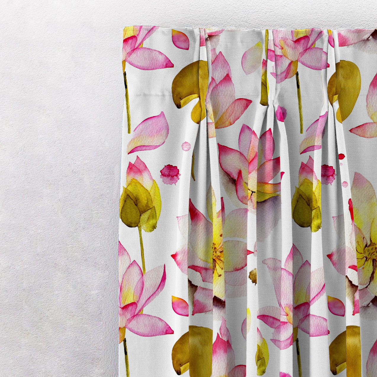 Lotus Dreams Floral Pink Heavy Satin Room Darkening Curtain Set Of 2 - DS 6 A