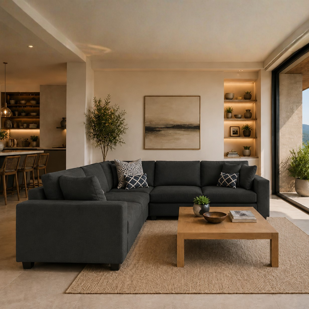 Alston Fabric L Shape 5 Seater Corner Sofa | Modern Living Room Sofa