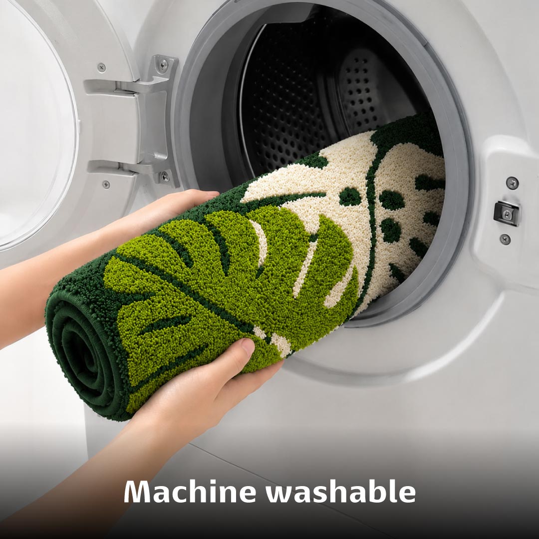 Two Leaf Green Bathroom Mat