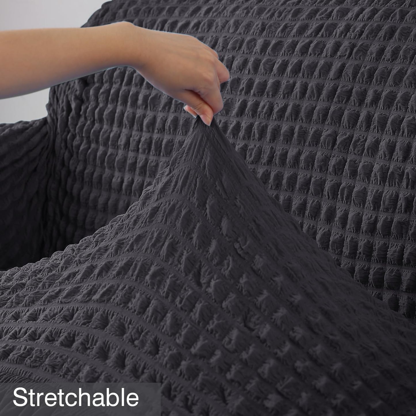 Elastic Stretchable Bubble Sofa Cover with Frill, Anchor Grey