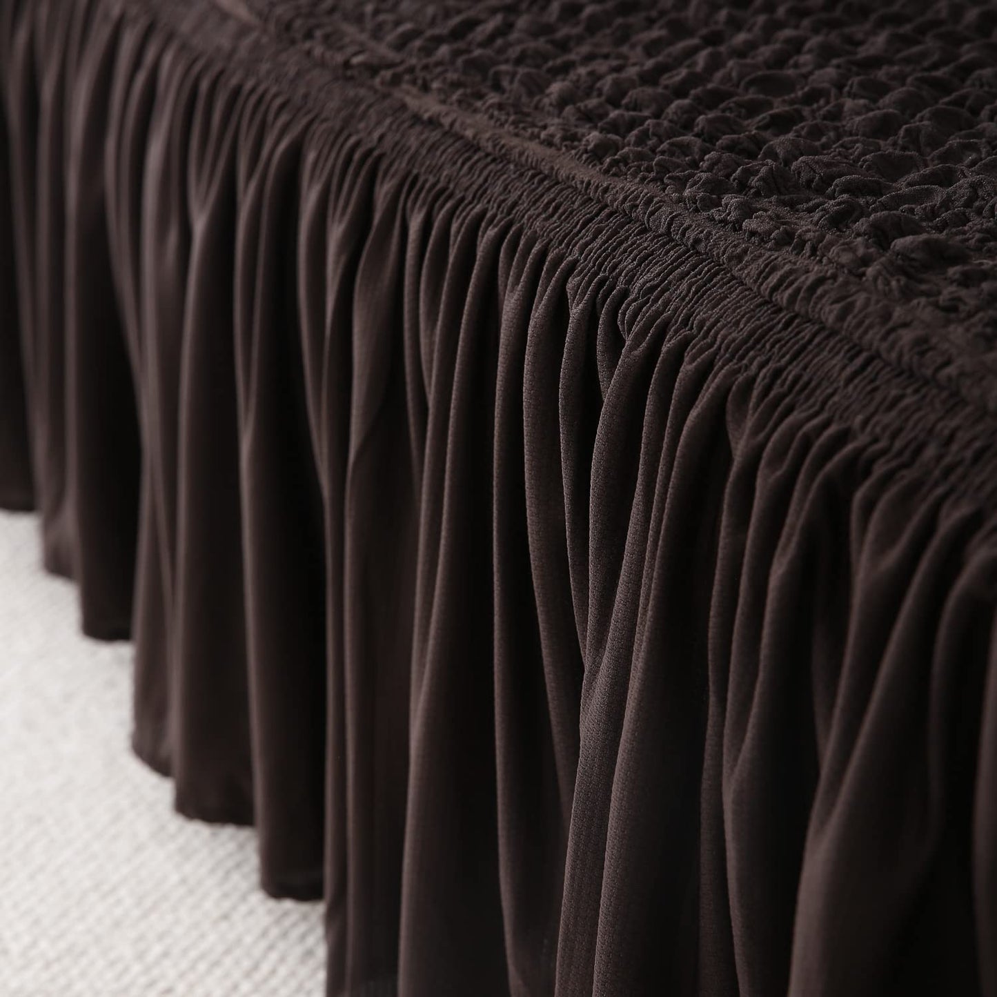 Elastic Stretchable Turkish 280 GSM Bubble Sofa Cover with Frill, Dark Chocolate