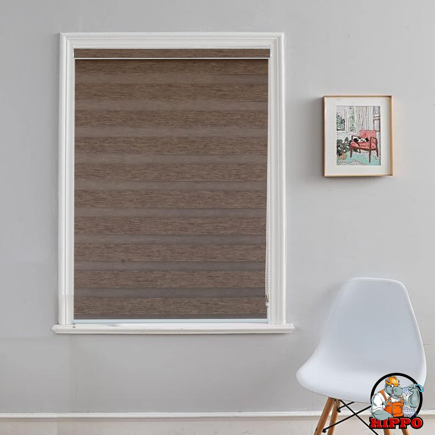 Premium Zebra Blinds Wooden Design Polyester Blend Semi/Complete Privacy Indoor Roller Blinds for Windows