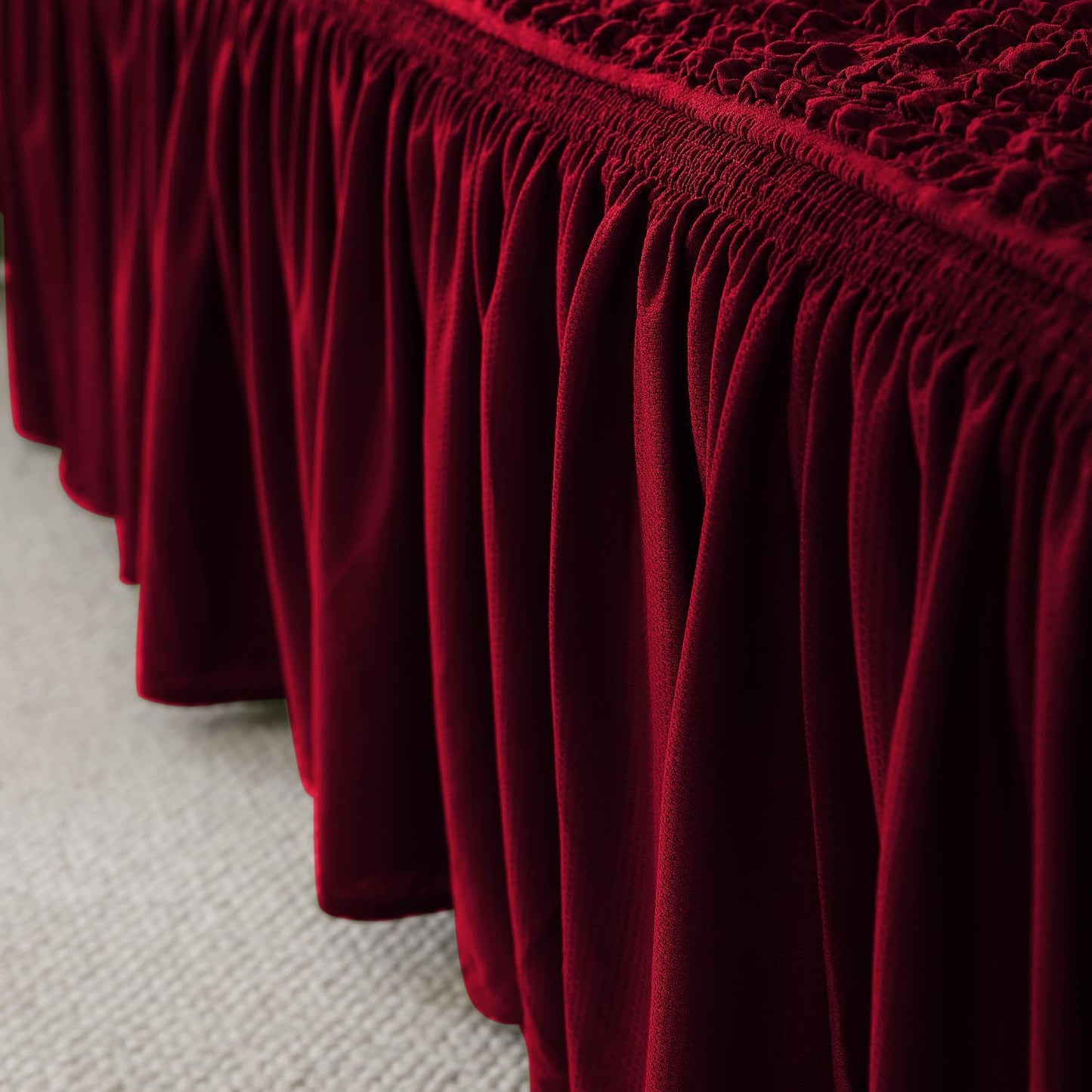 Elastic Stretchable Bubble Sofa Cover with Frill, Wine