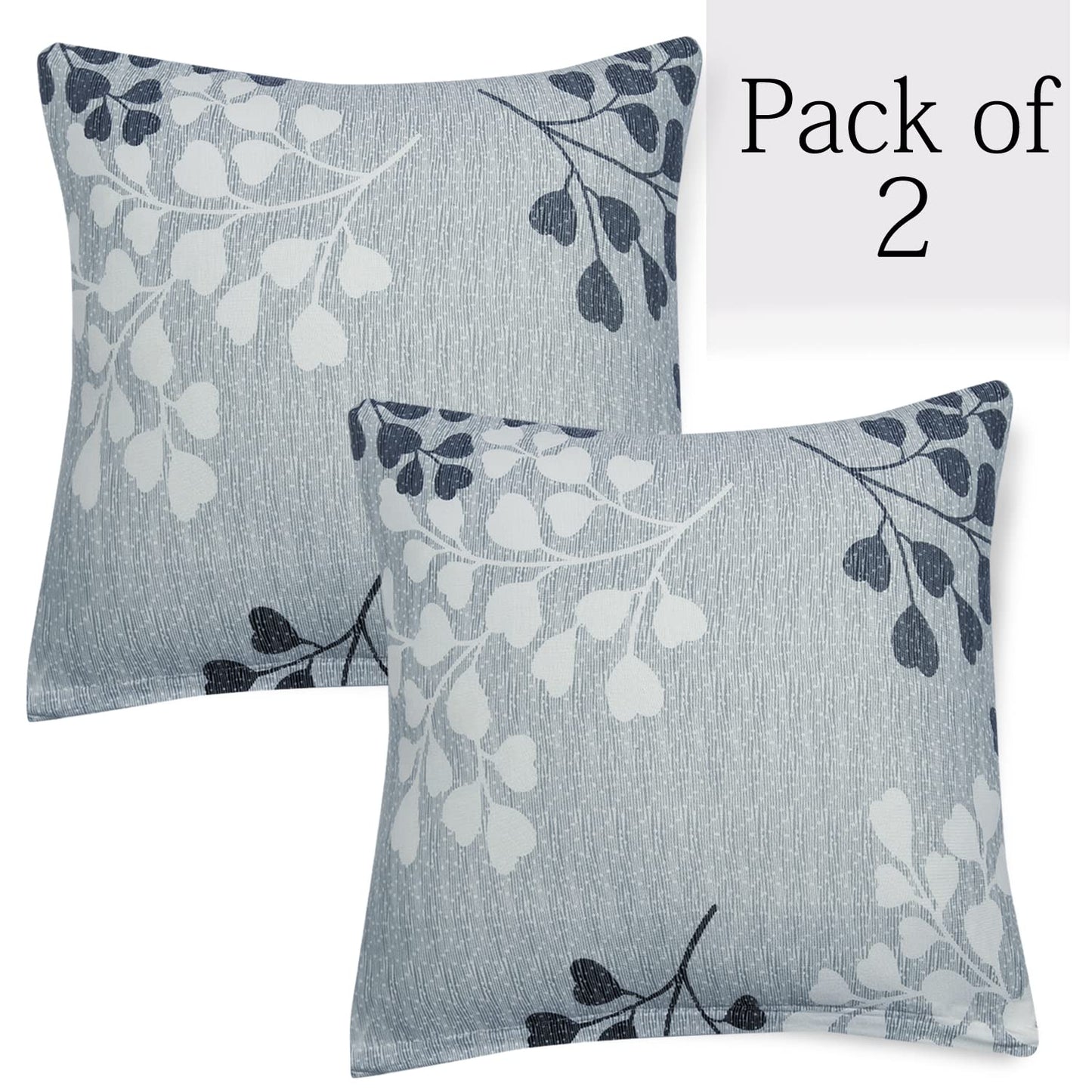 Stretchable Pack of 2 Cushion Cover 16x16, Grey Leaves