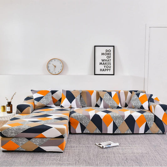 L Shape Sofa Cover-Prism Orange - Luxury Quality Strechable & Dust-proof Sofa Cover