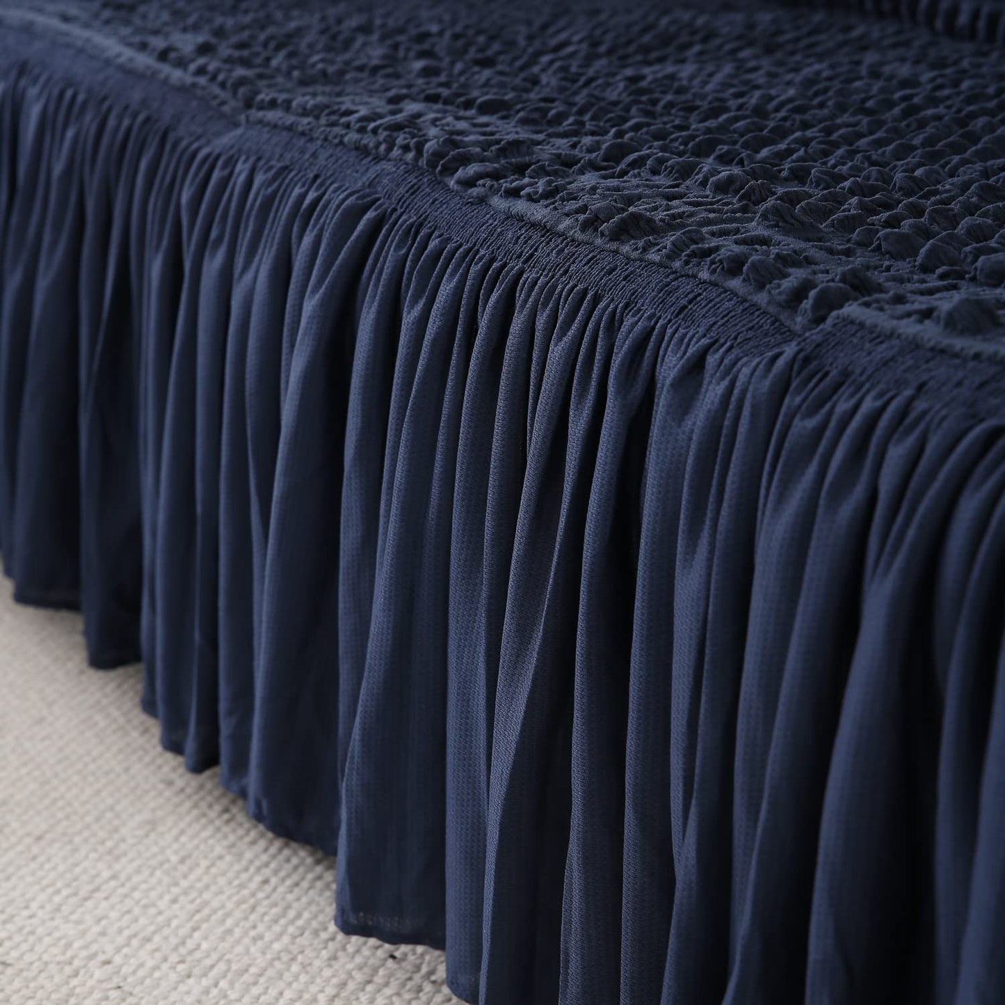 Elastic Stretchable 280 GSM Bubble Sofa Cover with Frill, Navy Blue