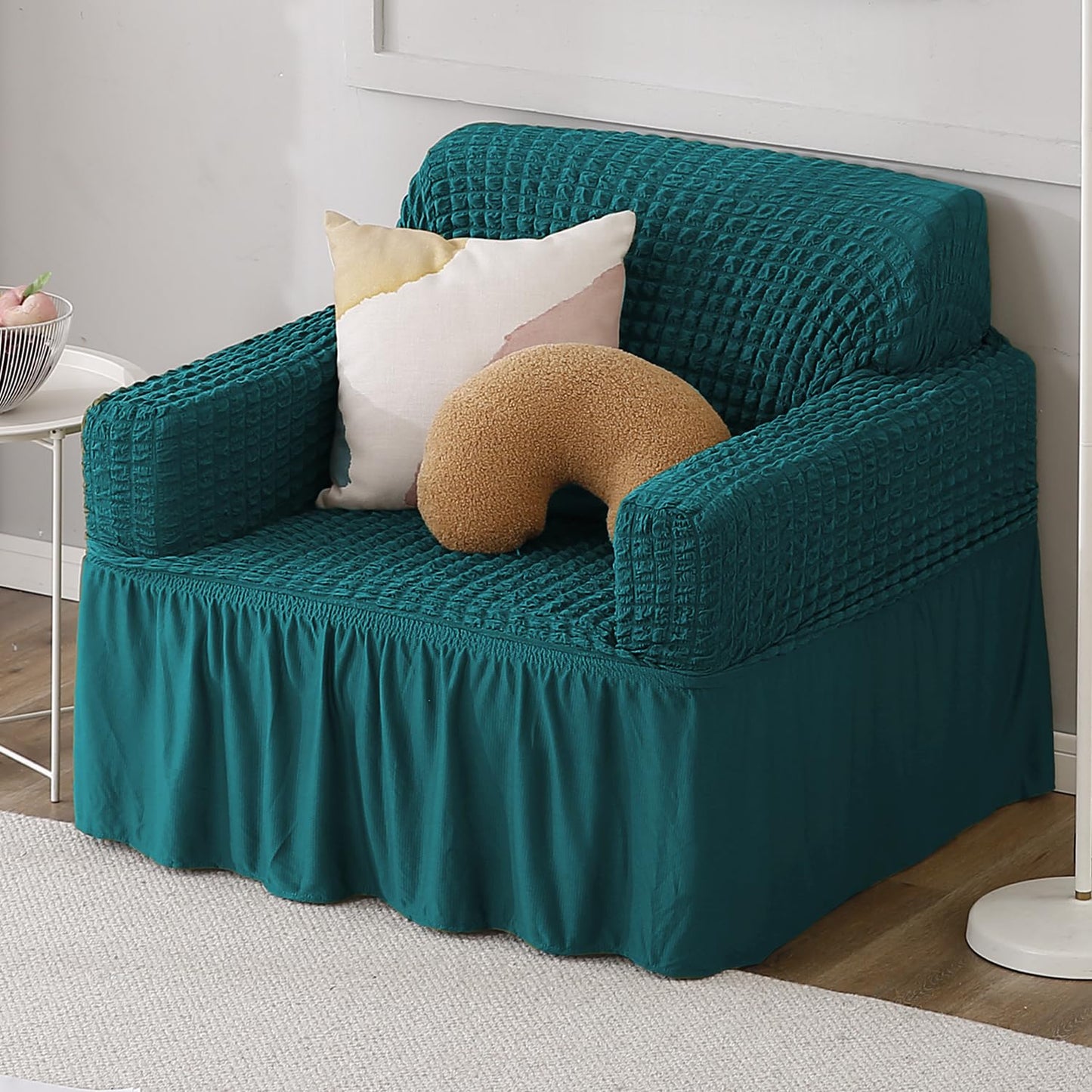 Elastic Stretchable Bubble Sofa Cover with Frill, Teal