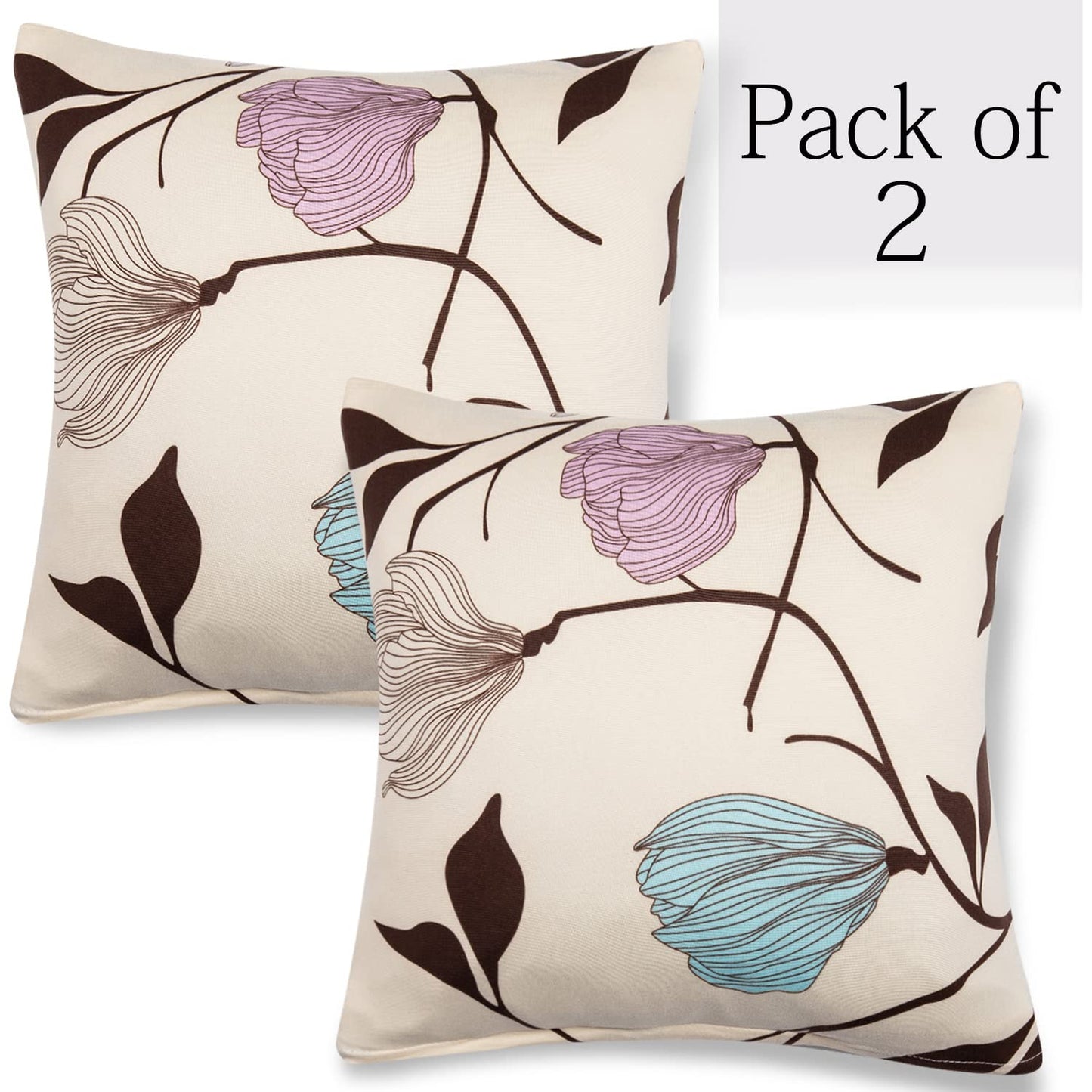 Stretchable Pack of 2 Cushion Cover 16x16, Beige Brown Leaves