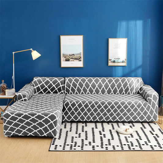 L Shape Sofa Cover-Grey Diamond - Luxury Quality Strechable & Dust-proof Sofa Cover