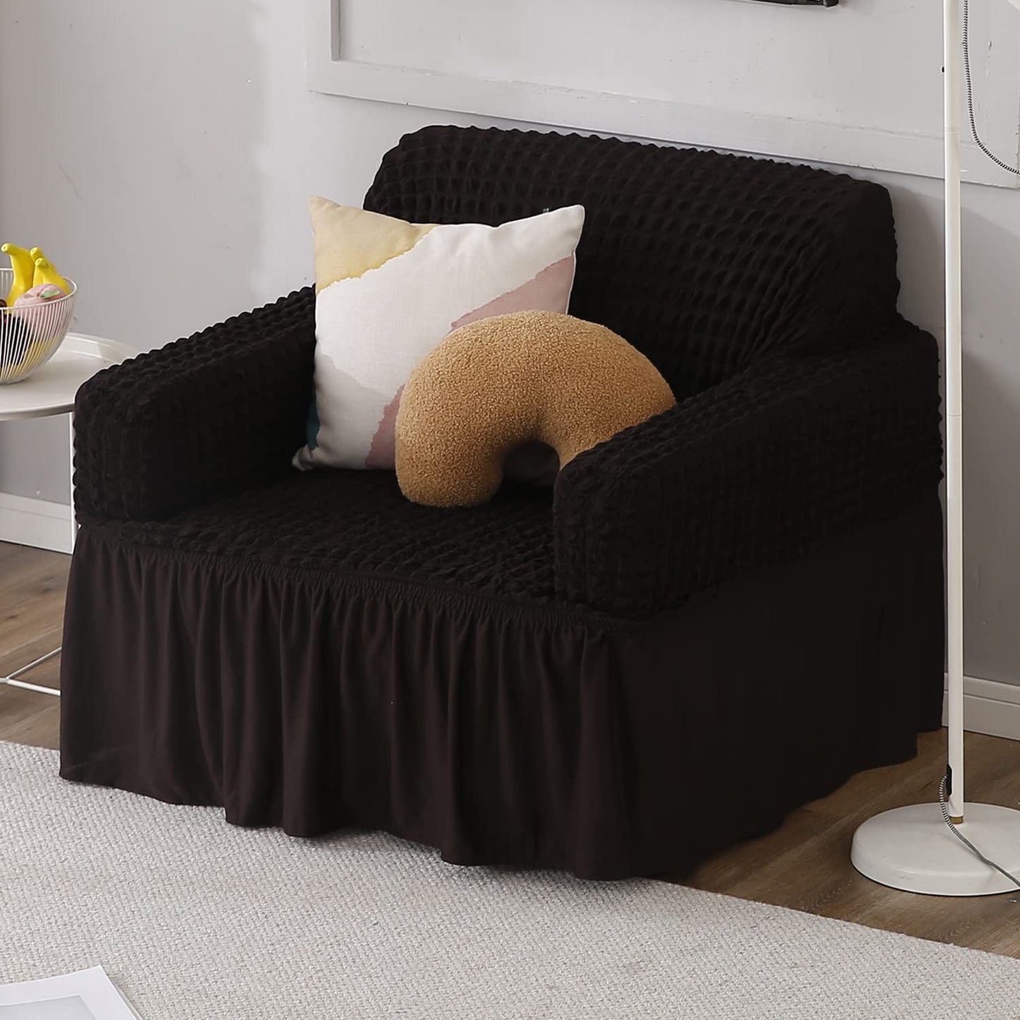 Elastic Stretchable Turkish 280 GSM Bubble Sofa Cover with Frill, Dark Chocolate