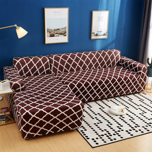 L Shape Sofa Cover-Maroon Diamond - Luxury Quality Strechable & Dust-proof Sofa Cover