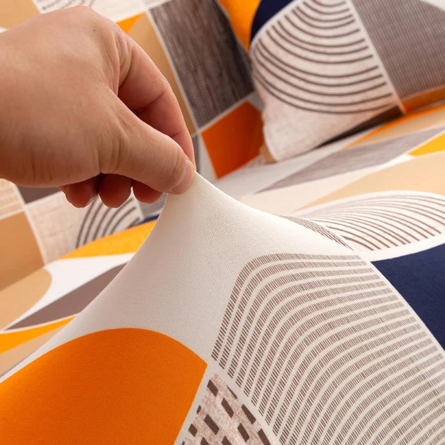 L Shape Sofa Cover- Geometric Brown - Luxury Quality Strechable & Dust-proof Sofa Cover