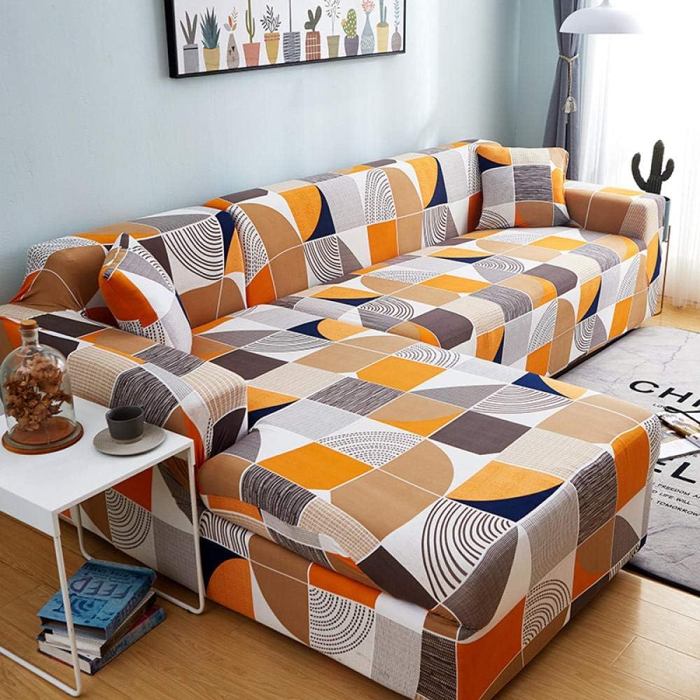 L Shape Sofa Cover- Geometric Brown - Luxury Quality Strechable & Dust-proof Sofa Cover